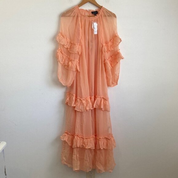 J. Crew Women's Tiered ruffle dress in chiffon Size 12 Glowy Peach Color - Picture 1 of 8